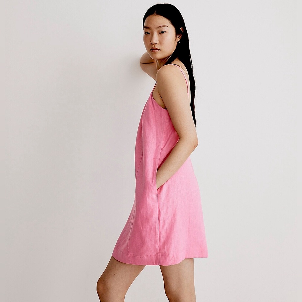 MADEWELL GOLDIE LINEN MINI DRESS IN PINK WITH POCKETS SIZE 2 NWT SOLD OUT